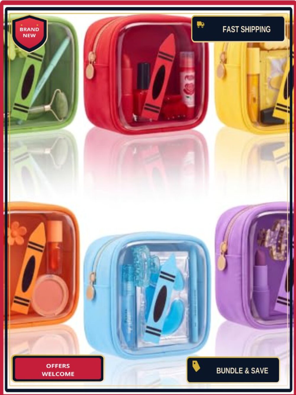 Set of 6 Clear PVC Zipper Pouch Bags Teacher Gift Cosmetic Travel Organizer